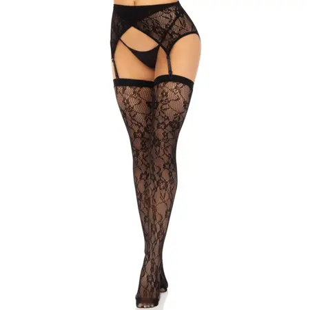 Leg Avenue Lace Thigh-High Stockings & Garter Belt Black One Size