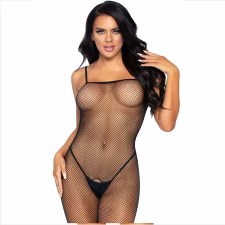 Leg Avenue Bodystocking Fishnet Black One Size - Open Design Mesh