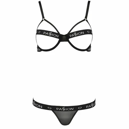 Passion Kyouka Two-Piece Set Black S/M - Adjustable Open Bra & Thong