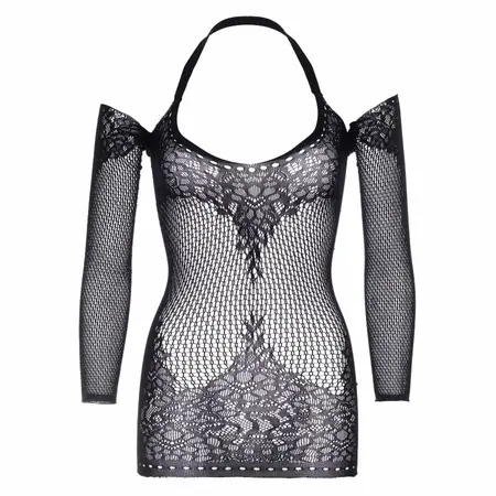 Leg Avenue Lace & Net Keyhole Twist Halter Mini Dress Black One Size