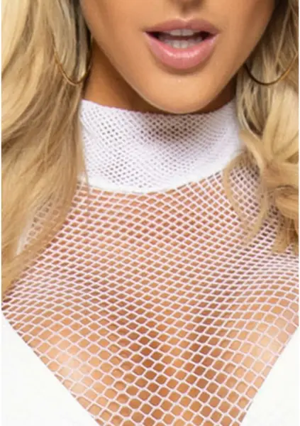 Ultra Net High Neck Mini Dress - Black Mesh, Long Sleeve, One Size