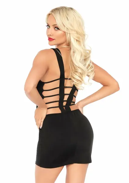 Dreamgirl Deep-V Mini Dress with Strappy Back, Black, One Size