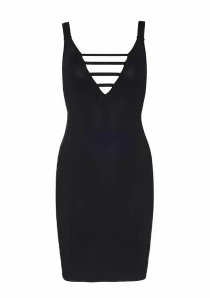 Dreamgirl Deep-V Mini Dress with Strappy Back, Black, One Size