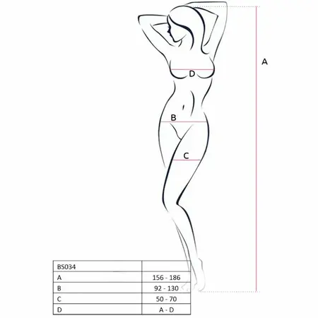 Passion BS034 Black Bodystocking with Embroidered Mesh, One Size