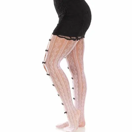 Leg Avenue Sweetheart Net White Stockings with Heart Openings & Bows One Size