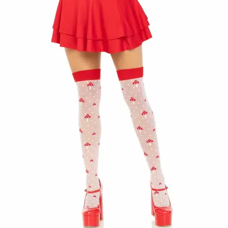Leg Avenue Mushroom High Socks Red/White - Sheer Thigh-High Polka Dot Design