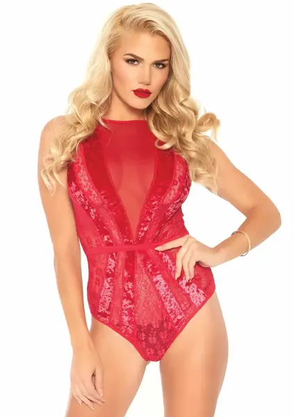 Dreamgirl Teddy Keyhole Back Snap Crotch Floral Lace Black S/M