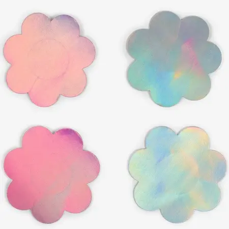 Secret Play WOW BOOBS! Holographic Flower Nipple Covers Set, Silver & Pink, 7.5cm