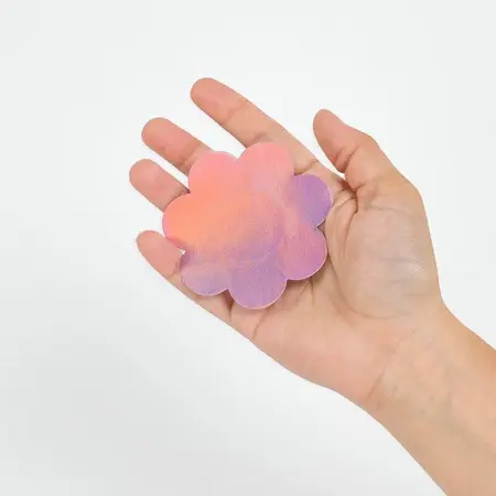 Secret Play WOW BOOBS! Holographic Flower Nipple Covers Set, Silver & Pink, 7.5cm