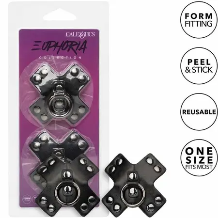 CalExotics Euphoria O-Ring Black Nipple Shields - Reusable, 7.5 cm