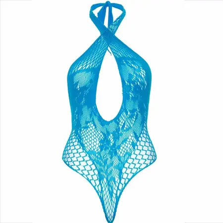 Leg Avenue Crossover Halter Teddy Blue Lace & Net One Size