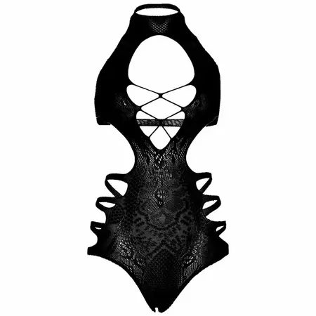 Leg Avenue Bodysuit Strappy Lace Cut-Out One Size Black