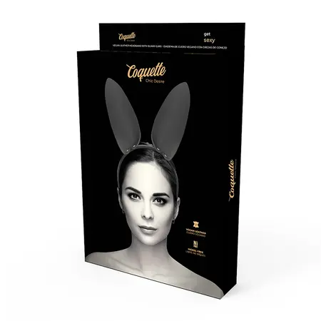 Coquette Chic Desire Vegan Leather Headband with Bunny Ears - Black