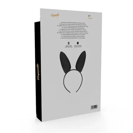 Coquette Chic Desire Vegan Leather Headband with Bunny Ears - Black