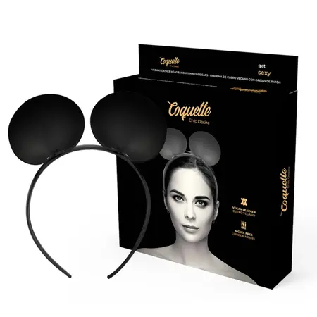 Chic Desire лента за глава с мишлета уши от веган кожа, черна, регулируема