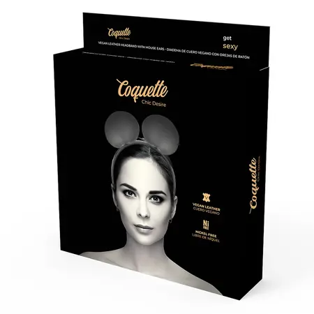 Chic Desire лента за глава с мишлета уши от веган кожа, черна, регулируема