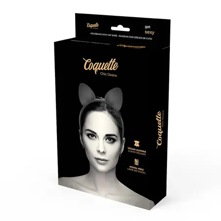 Coquette Chic Desire Vegan Leather Cat Ear Headband - Black, Adjustable