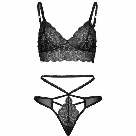 Leg Avenue Set Sweetheart Lace Bralette & Strappy G-String Black M/L