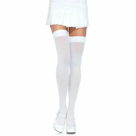 Leg Avenue Nylon Thigh Highs White - Durable Over-the-Knee Stockings