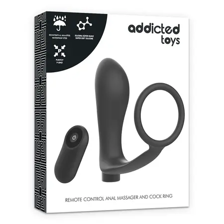 Addicted Toys Black Rechargeable Anal Plug & Ring Set with Remote Control
