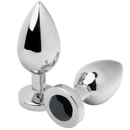 Metal Hard Steel Plug Black Medium 7.6cm with Decorative Crystal