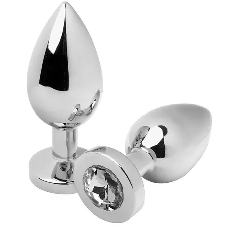 Metal Hard Steel Intimate Plug Small with Transparent Crystal 5.7cm