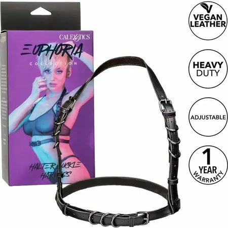 CalExotics Euphoria Halter Buckle Harness Black - Adjustable Vegan Leather