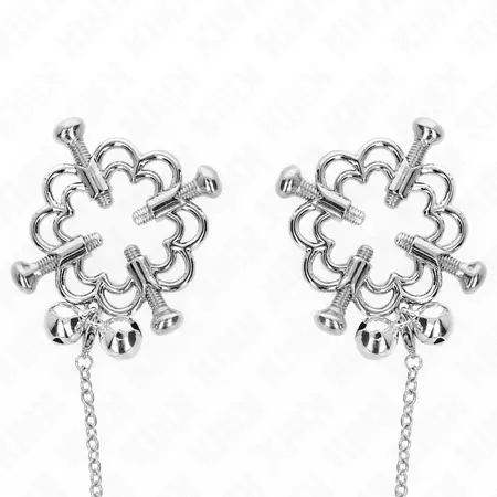 KINK Metal Flower Adjustable Nipple Clamps with Decorative Chain - Silver Finish