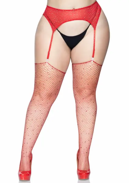 Leg Avenue Brielle Plus Rhinestone Fishnet Stockings Black XL