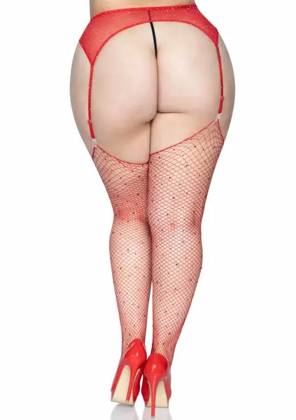 Leg Avenue Brielle Plus Rhinestone Fishnet Stockings Black XL