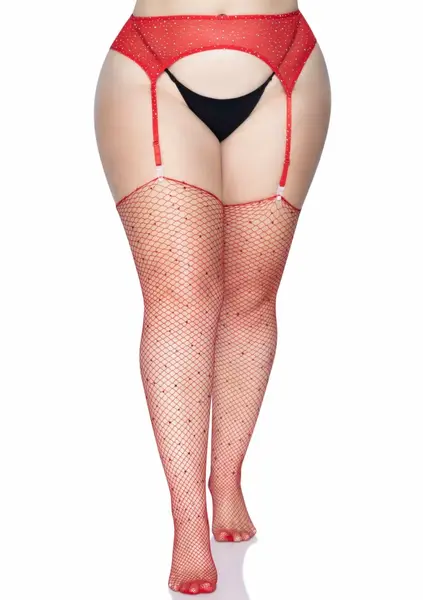 Leg Avenue Brielle Plus Rhinestone Fishnet Stockings Black XL