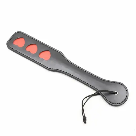 Ohmama Fetish Hearts Paddle - Black PVC Impact Accessory 32.6 cm