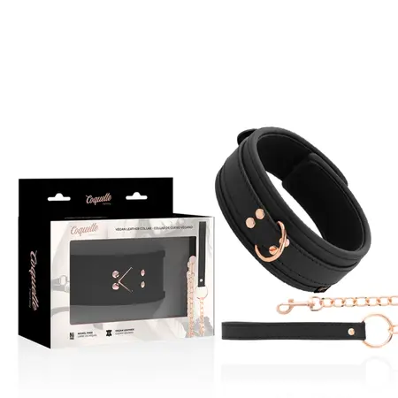 Coquette Chic Desire Vegan Leather Collar with Metal Chain, Black