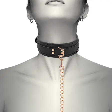 Coquette Chic Desire Vegan Leather Collar with Metal Chain, Black