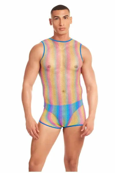 RAINBOW PARTY PRIDE STAR 2 PCS SET Rainbow S/M - Colorful Mesh Outfit
