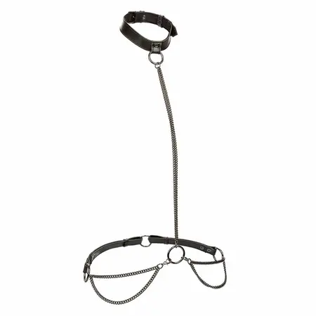CalExotics Euphoria Chain Halter Collar & Leash Vegan Leather Adjustable