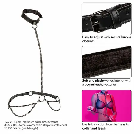 CalExotics Euphoria Chain Halter Collar & Leash Vegan Leather Adjustable