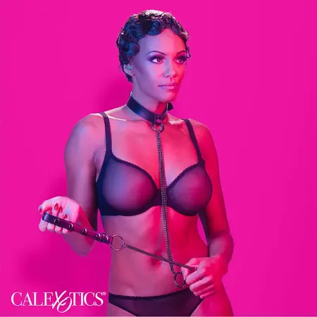 CalExotics Euphoria Chain Halter Collar & Leash Vegan Leather Adjustable