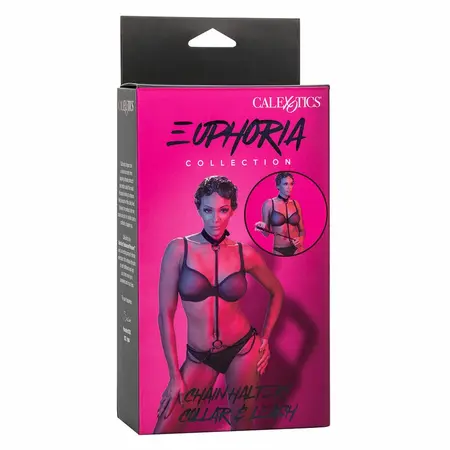 CalExotics Euphoria Chain Halter Collar & Leash Vegan Leather Adjustable