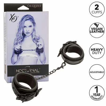 CalExotics Nocturnal Adjustable Wrist Cuffs Black - Double-Stitched Leather