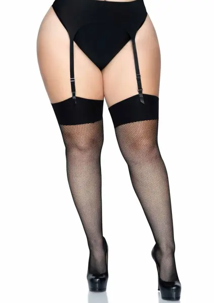Leg Avenue Plus Elastane Fishnet Stockings Wide-Band Black 714718531335