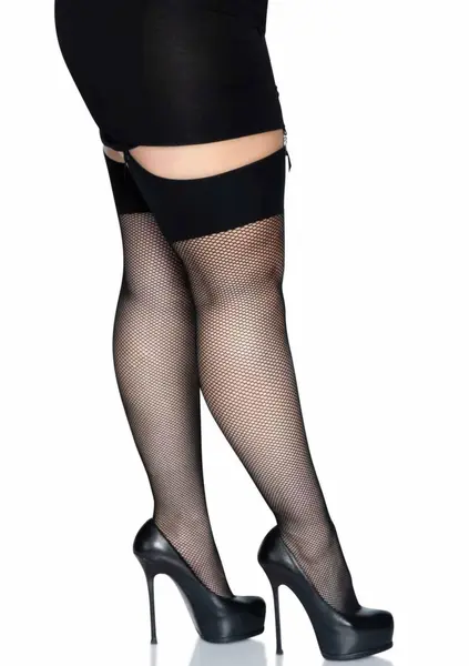 Leg Avenue Plus Elastane Fishnet Stockings Wide-Band Black 714718531335