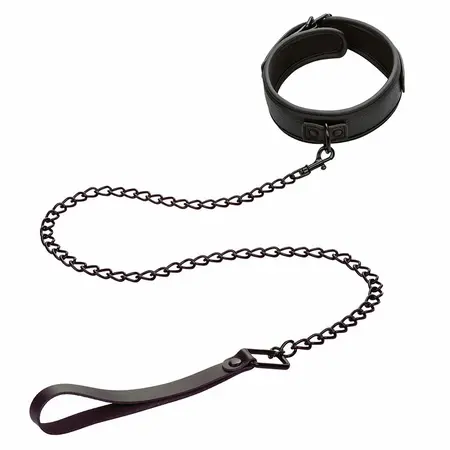 CalExotics Nocturnal Leather Adjustable Collar & Leash Black