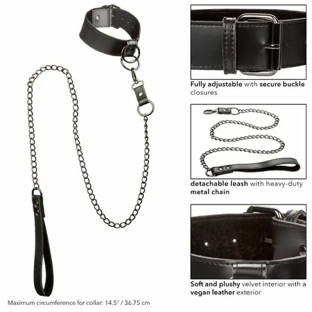 CalExotics Euphoria Adjustable Collar with Detachable Metal Chain, Black