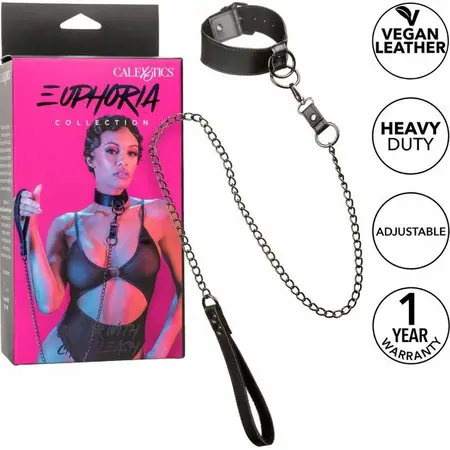 CalExotics Euphoria Adjustable Collar with Detachable Metal Chain, Black