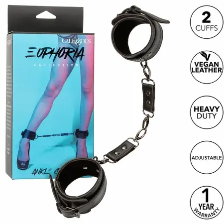 CalExotics Euphoria Vegan Leather Ankle Cuffs, Adjustable, Black
