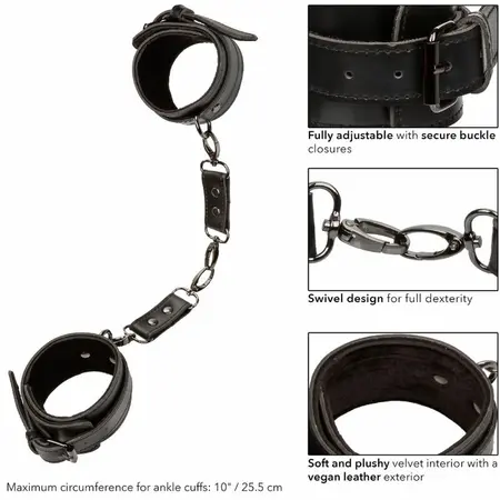 CalExotics Euphoria Vegan Leather Ankle Cuffs, Adjustable, Black