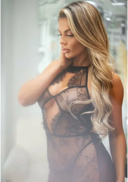 Dreamgirl 11245 Lace Chemise Dress with Scalloped Details Black M