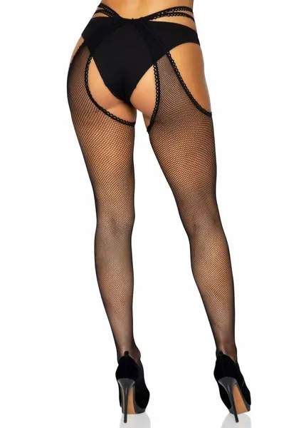 Leg Avenue Ariella Fishnet Suspender Hose Scalloped Design Black