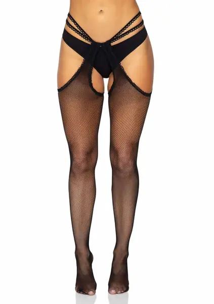 Leg Avenue Ariella Fishnet Suspender Hose Scalloped Design Black